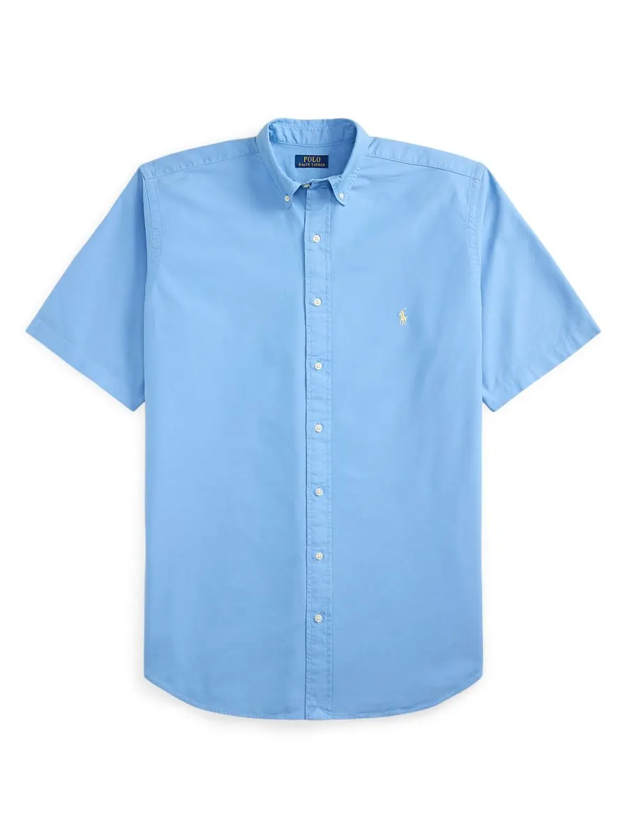 Мужская рубашка Оксфорд больших размеров, окрашенная в готовом виде Polo Ralph Lauren — изображение 5 из 5, синий