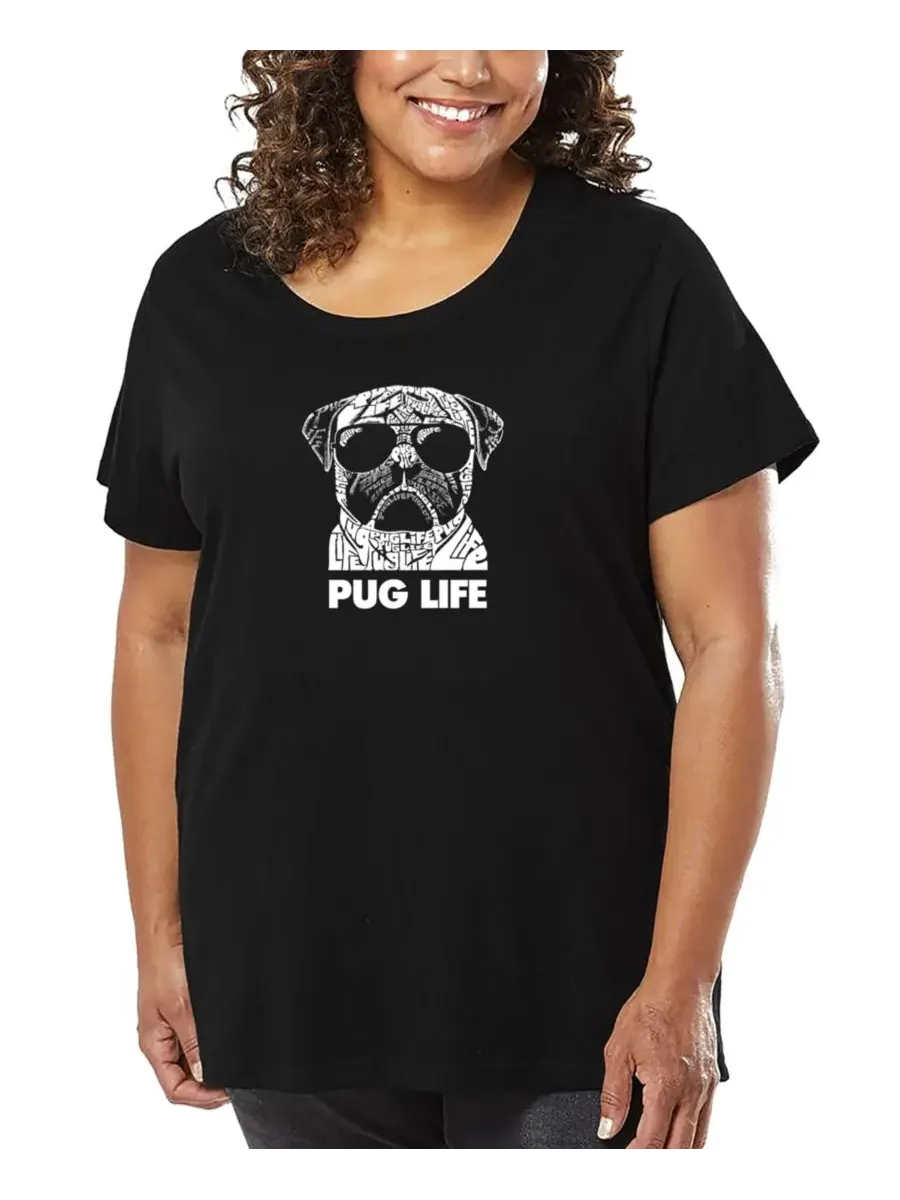 Футболка большого размера с надписью "Pug Life" LA Pop Art — изображение 1 из 3, черный