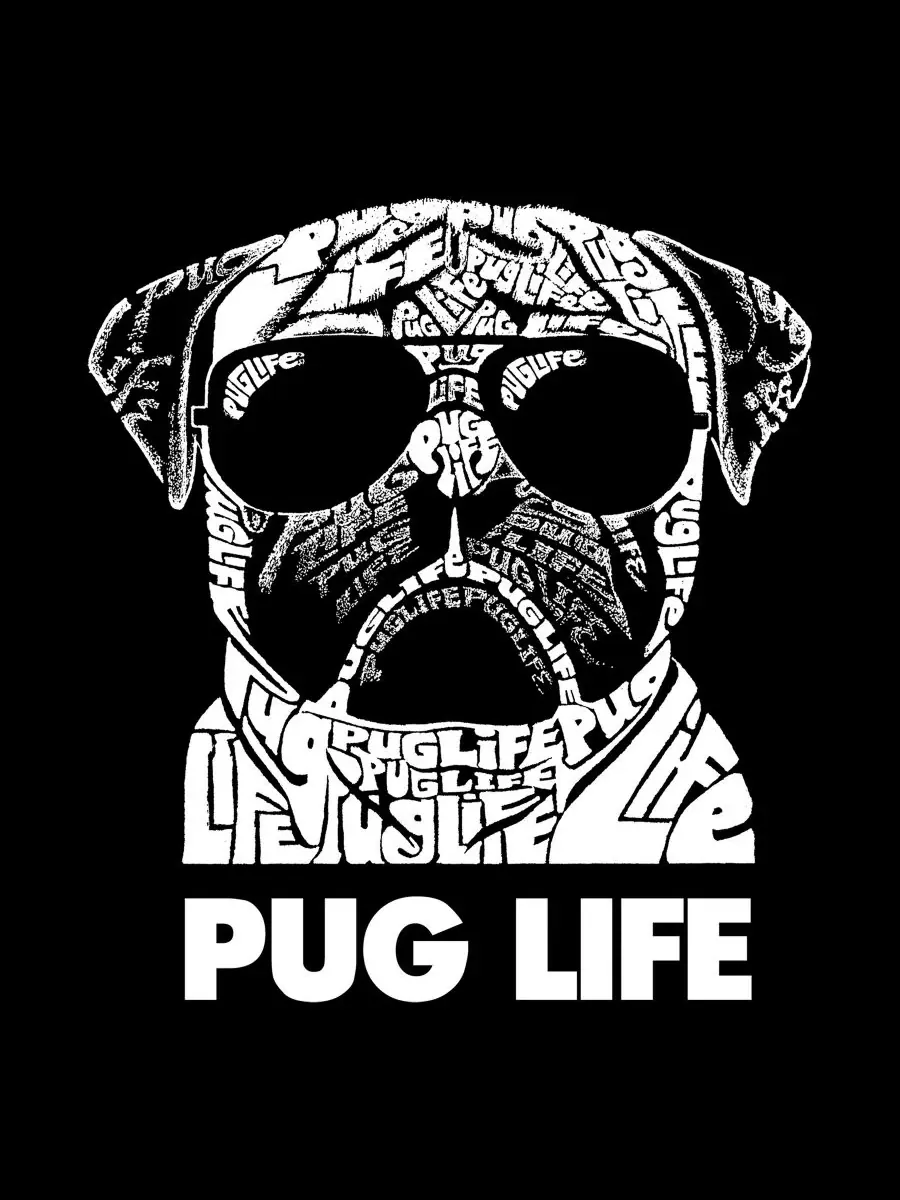 Футболка большого размера с надписью "Pug Life" LA Pop Art — изображение 2 из 3, черный