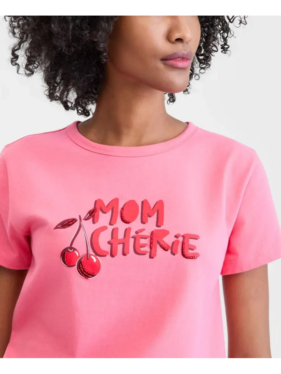 Женская хлопковая футболка Mom Cherié с графическим принтом On 34th — изображение 4 из 6, розовый