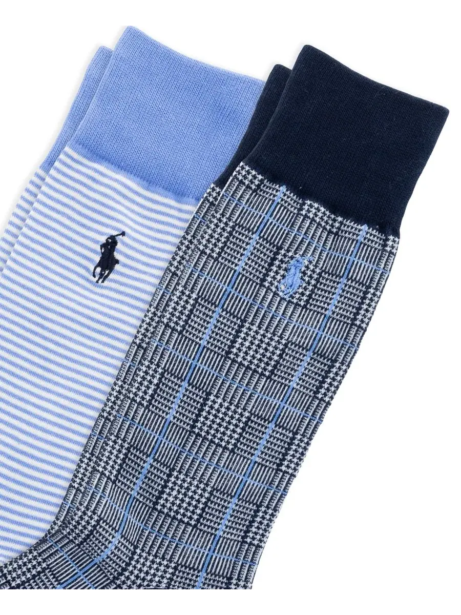 Мужские носки Hyde Park Glen в клетку и полоску, комплект из 2 штук Polo Ralph Lauren — изображение 2 из 3, синий/серый