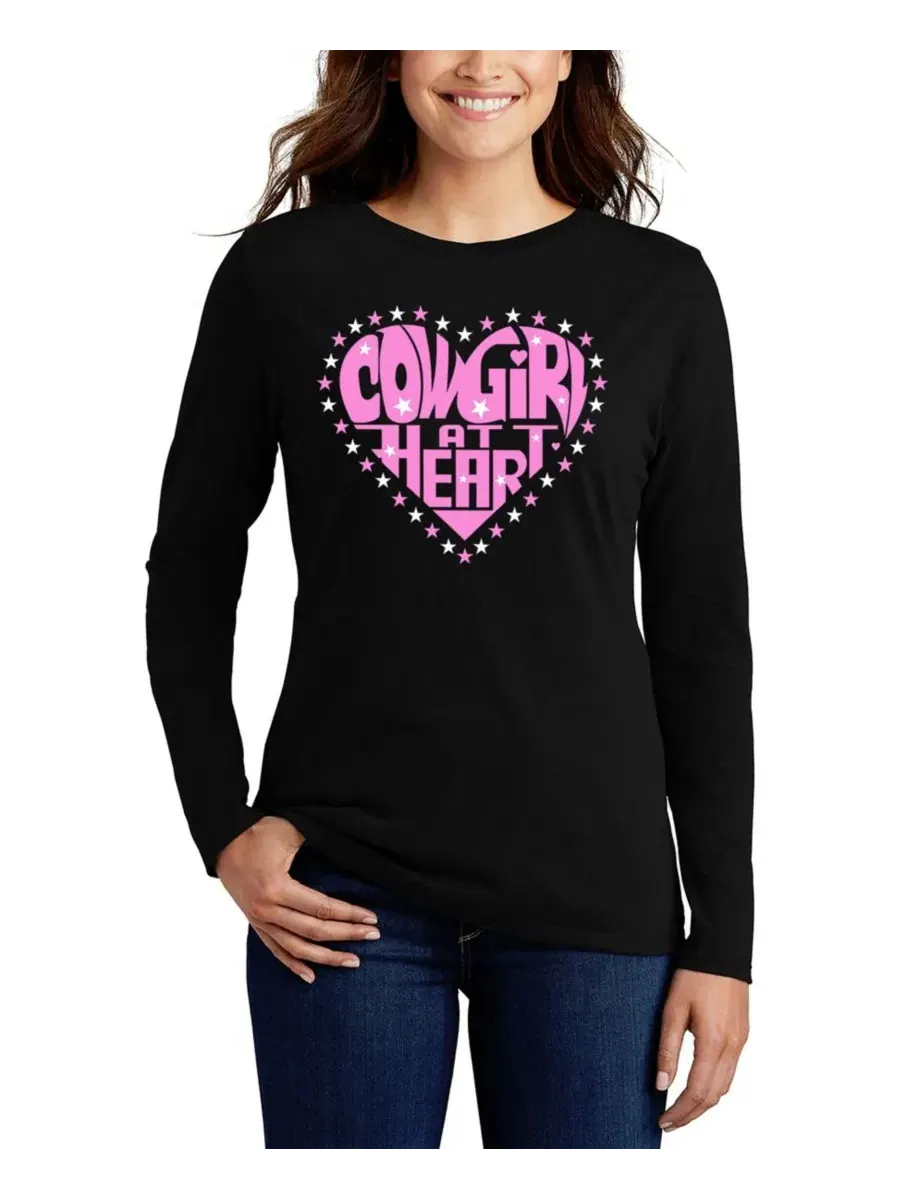 Женская футболка с надписью "Cowgirl at Heart" в стиле "Women's Cowgirl at Heart" (Ковбойка в — изображение 1 из 3, черный
