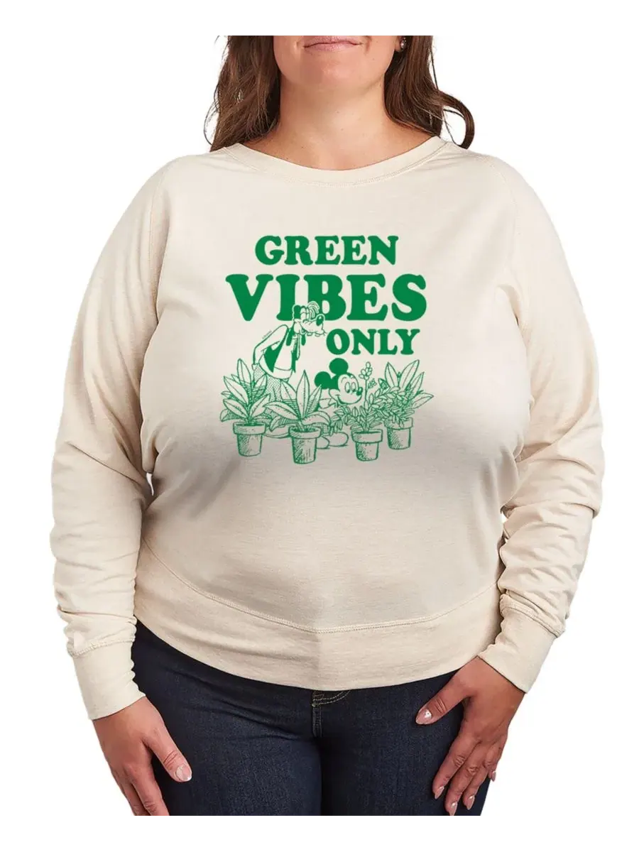 Футболка с длинными рукавами из французского трикотажа с принтом Disney Green Vibes Only больших — изображение 1 из 3