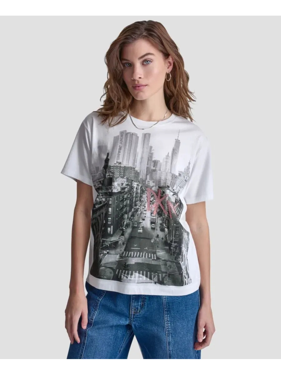 Футболка с коротким рукавом Petite New York с многослойным логотипом и пайетками Dkny Jeans