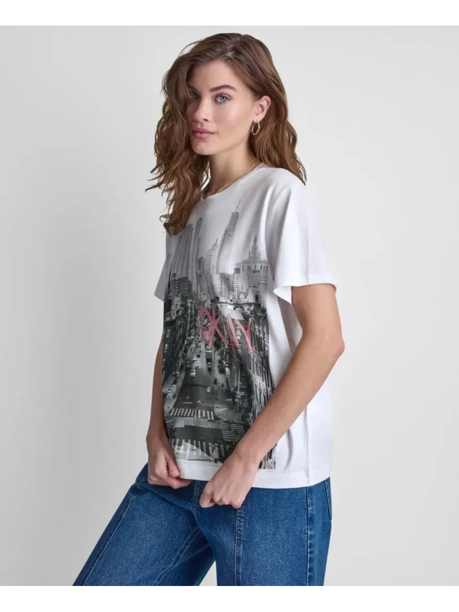 Футболка с коротким рукавом Petite New York с многослойным логотипом и пайетками Dkny Jeans — изображение 3 из 7
