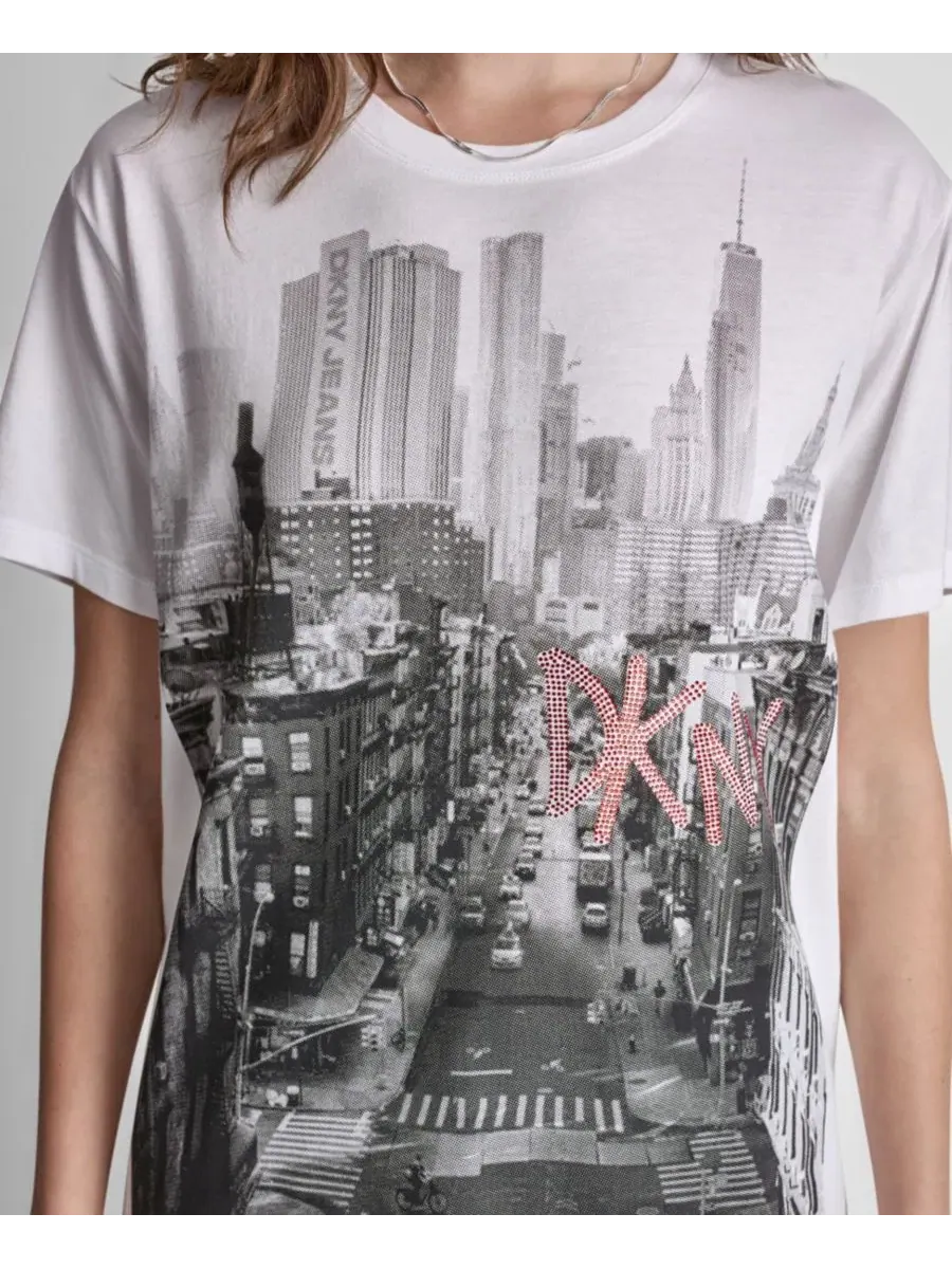 Футболка с коротким рукавом Petite New York с многослойным логотипом и пайетками Dkny Jeans — изображение 4 из 7