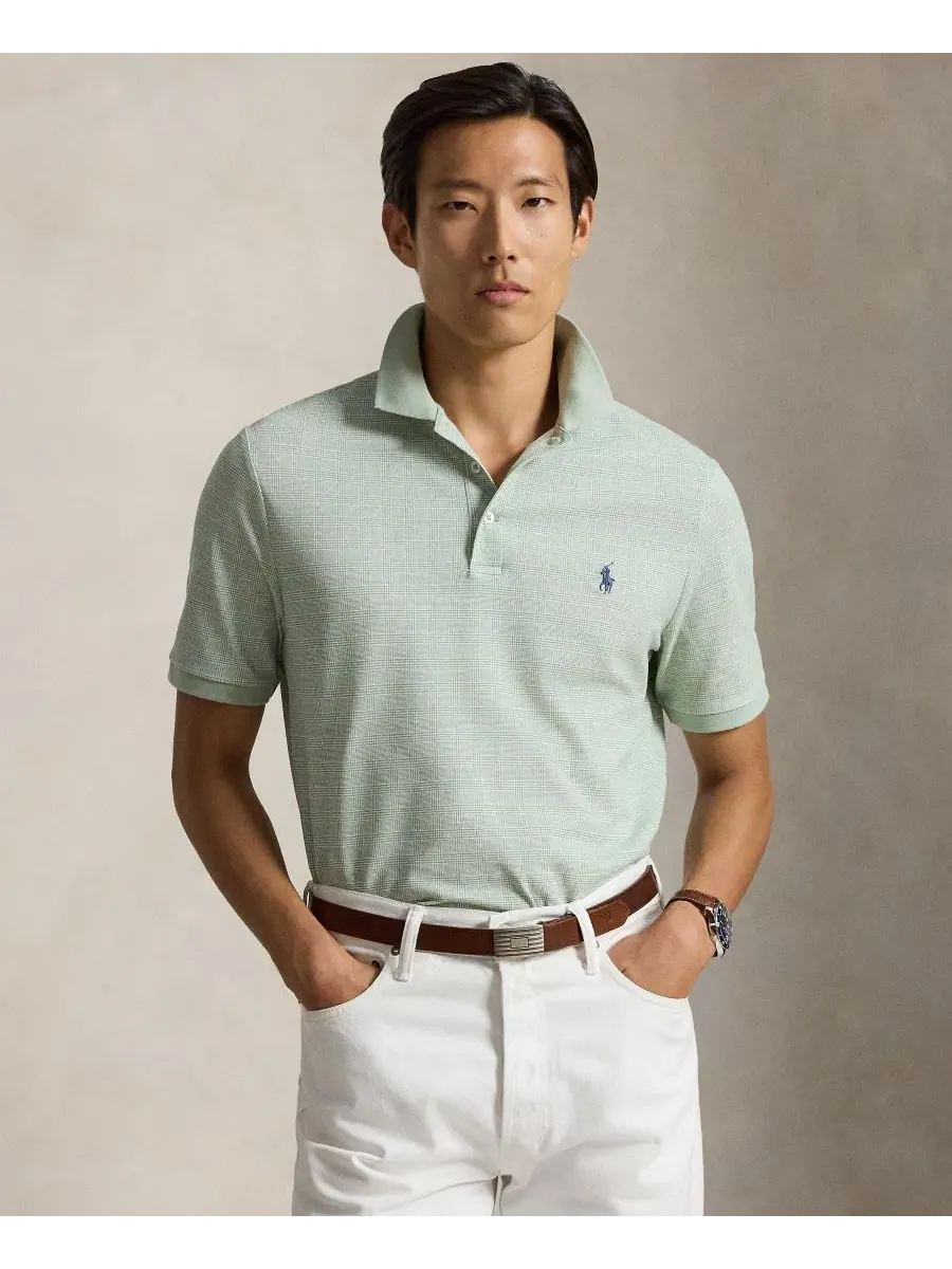 Поло с принтом Glen Plaid Polo Ralph Lauren — изображение 1 из 4, светлый зеленый
