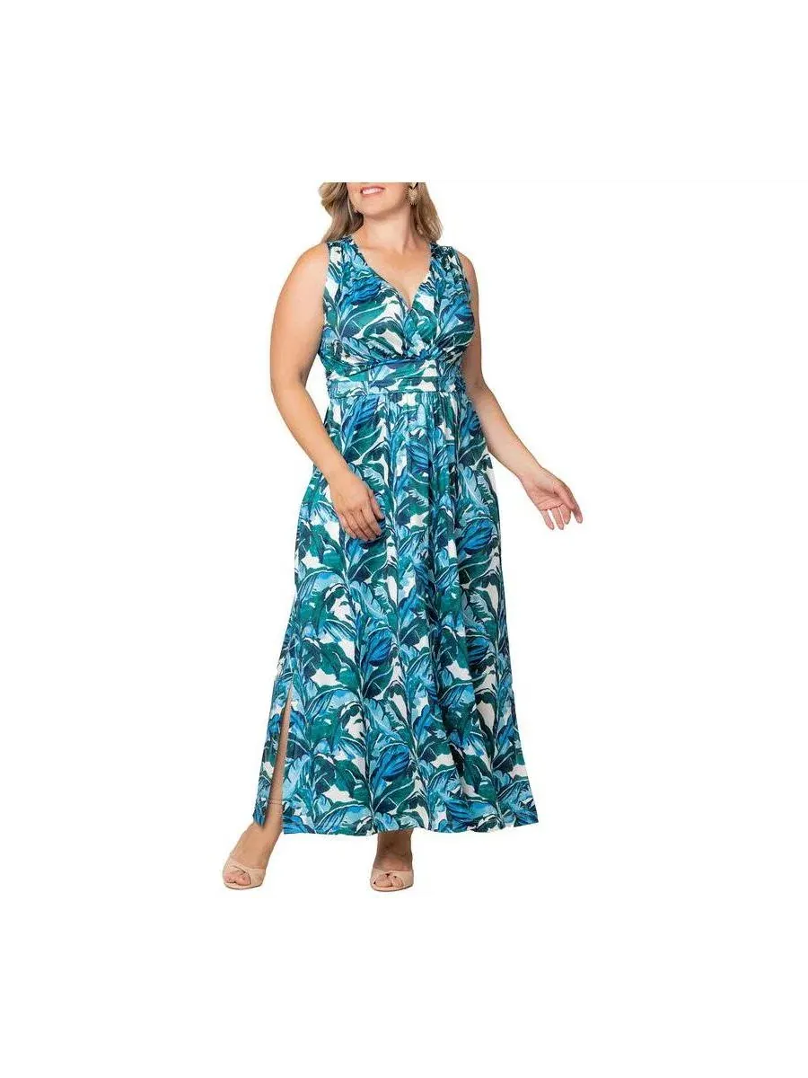 Платье макси без рукавов с принтом Daniela Kiyonna, Teal Palm Print — изображение 1 из 6