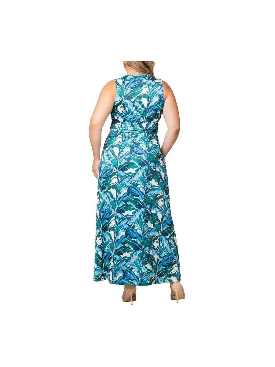 Платье макси без рукавов с принтом Daniela Kiyonna, Teal Palm Print — изображение 2 из 6