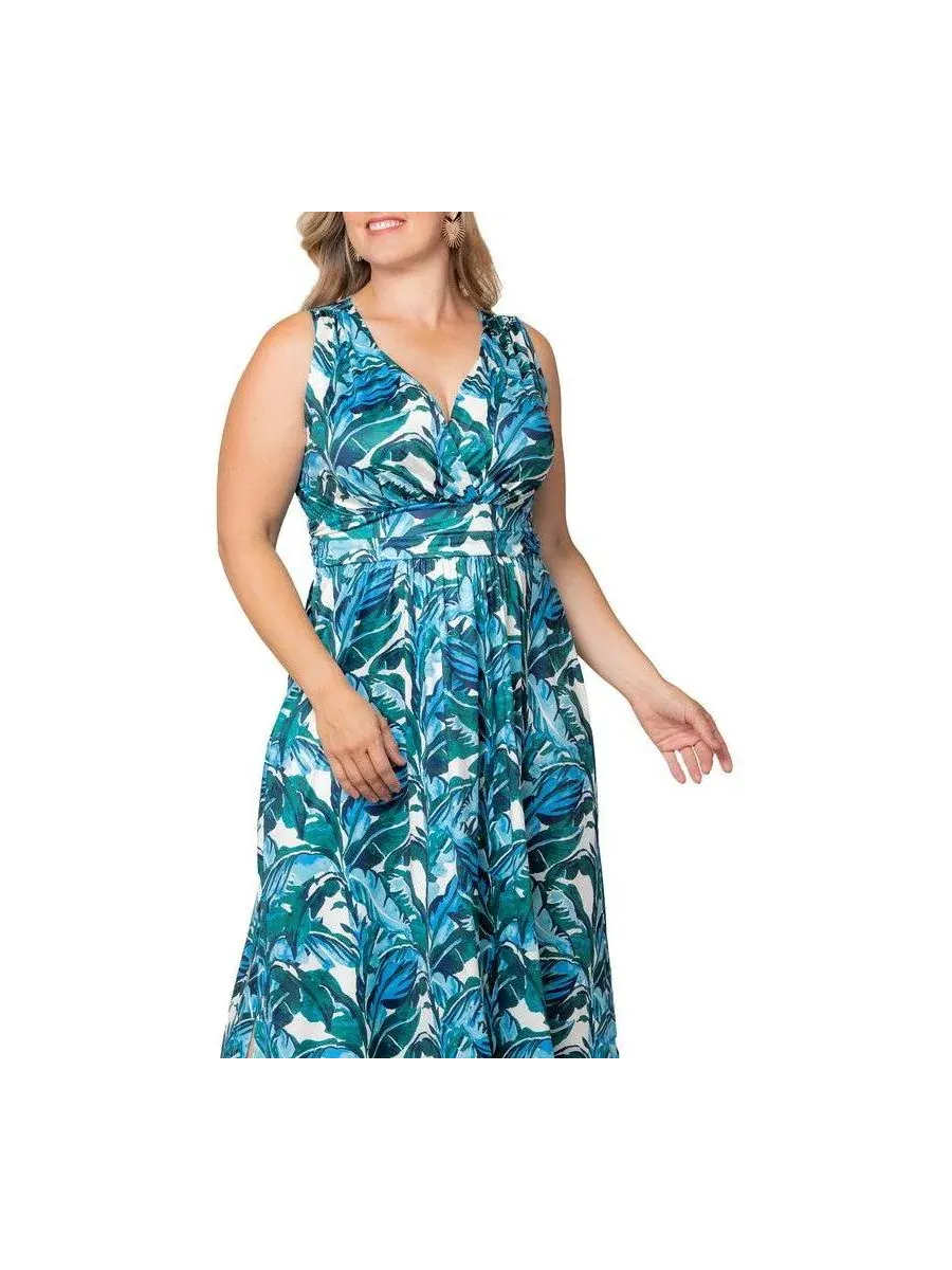Платье макси без рукавов с принтом Daniela Kiyonna, Teal Palm Print — изображение 3 из 6