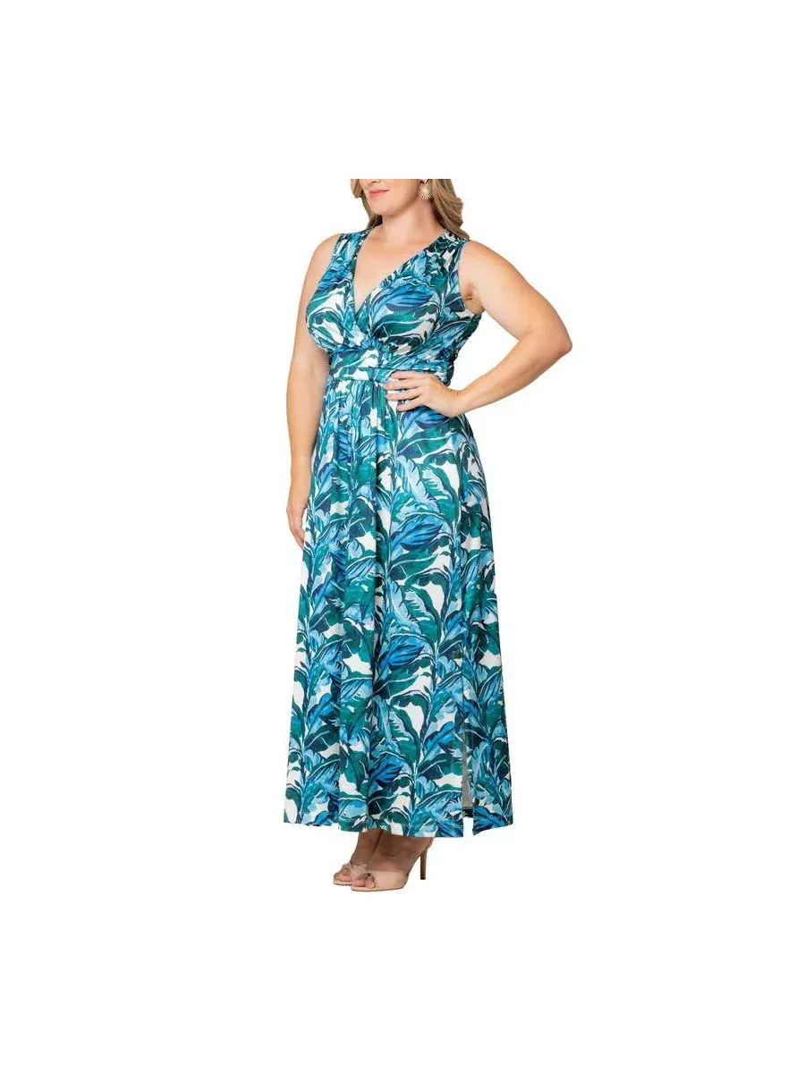 Платье макси без рукавов с принтом Daniela Kiyonna, Teal Palm Print — изображение 4 из 6