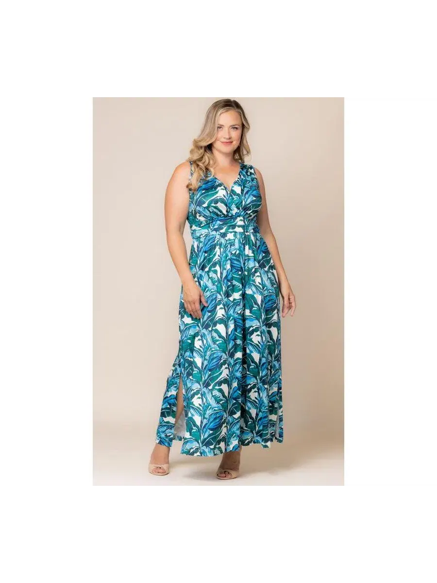 Платье макси без рукавов с принтом Daniela Kiyonna, Teal Palm Print — изображение 6 из 6