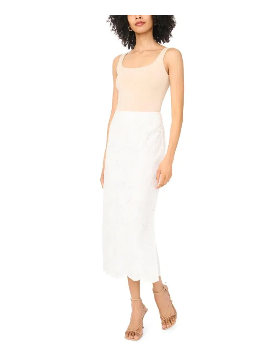 Юбка миди с вышивкой и фигурным краем, модель Embroidered Scalloped Hem Midi Skirt Vince Camuto