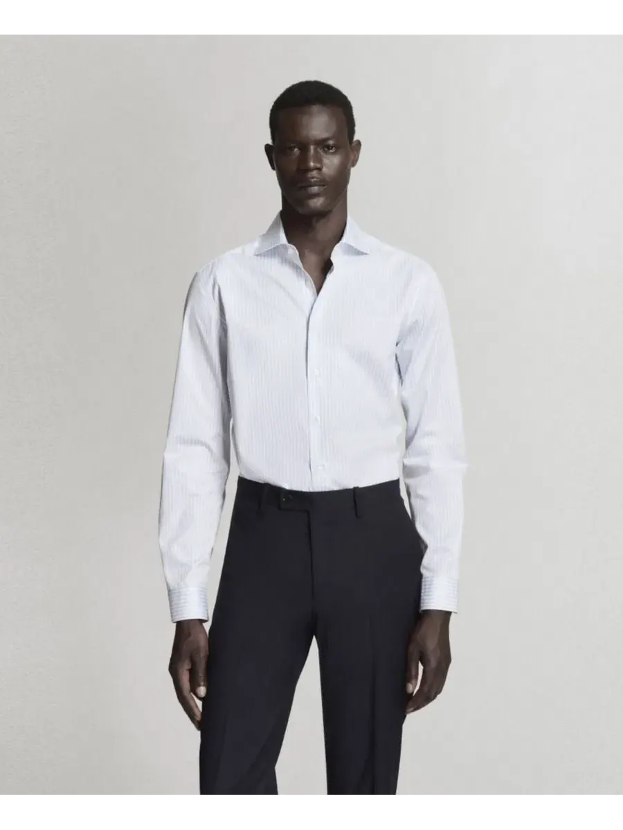 Мужская рубашка с длинным рукавом, хлопковая, Slim Fit MANGO — изображение 1 из 6, белый