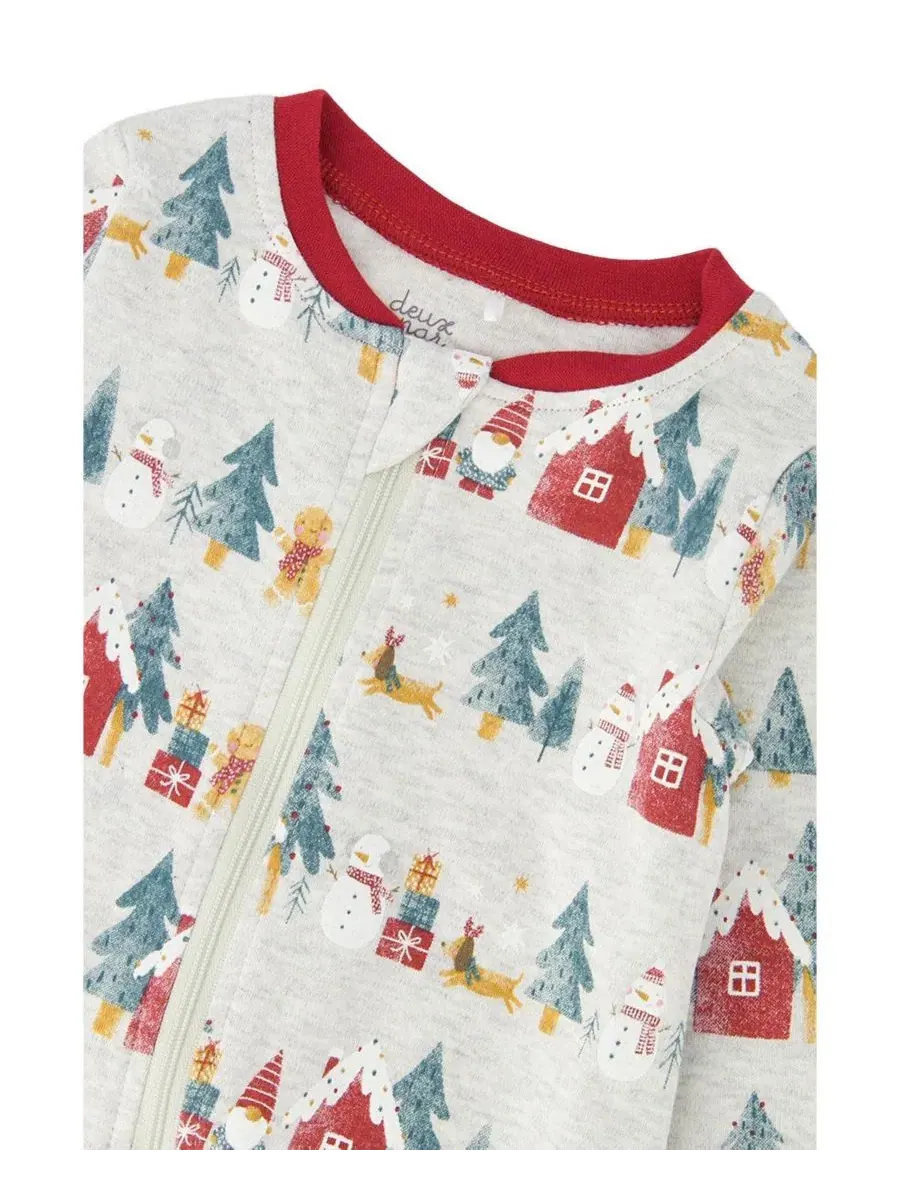 Детский боди-комбинезон с принтом Holiday Family Pajamas Deux par Deux — изображение 3 из 3, бежевый