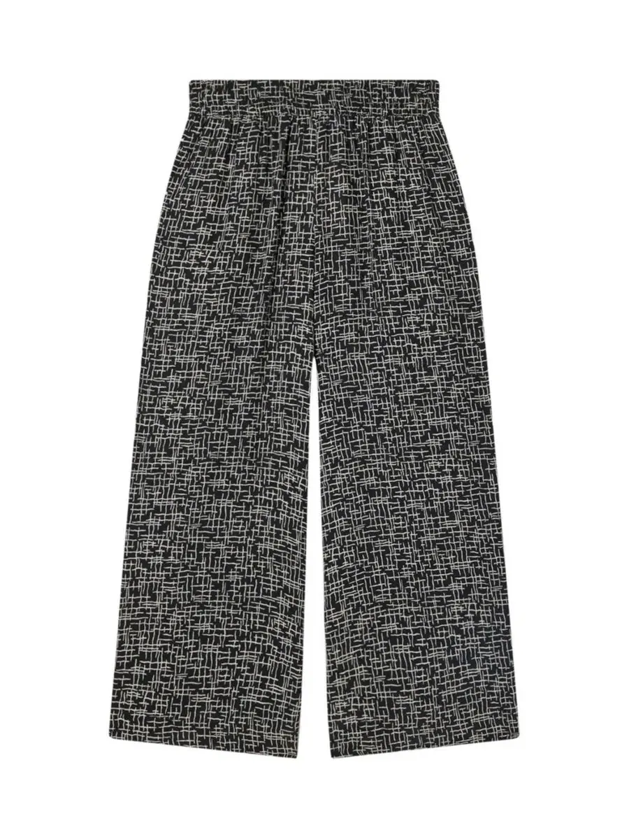 Штаны женские широкие с принтом, модель Woven Grid Crop Wide-Leg Trouser Whistles — изображение 2 из 6, черный/мульти