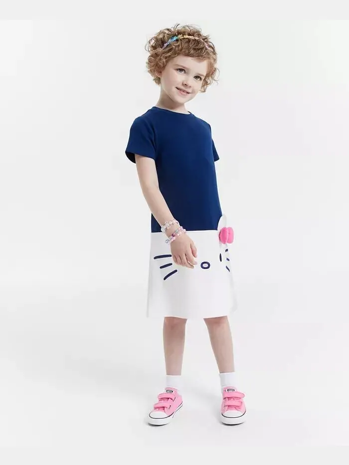 Платье прямого кроя с короткими рукавами для маленьких девочек Hello Kitty