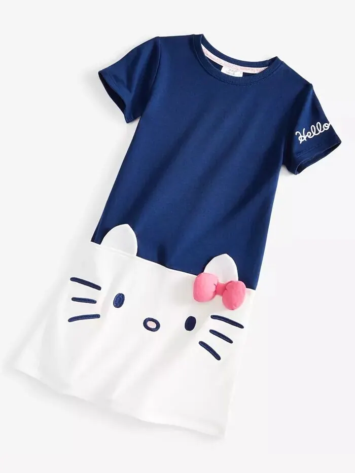 Платье прямого кроя с короткими рукавами для маленьких девочек Hello Kitty — изображение 4 из 5, синий