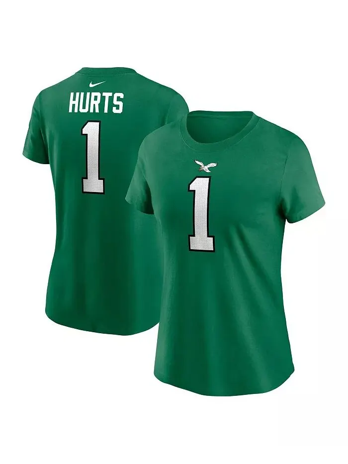 Женская футболка с именем и номером игрока Jalen Hurts Kelly Green Philadelphia Eagles Nike — изображение 1 из 3
