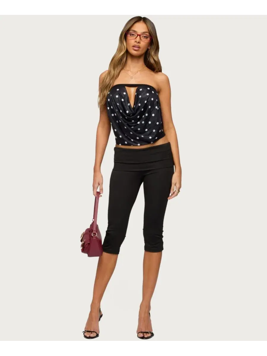 Топ без бретелек с гороховым принтом Jaclyn Polka Dot Mesh Edikted — изображение 5 из 5, черный--белый