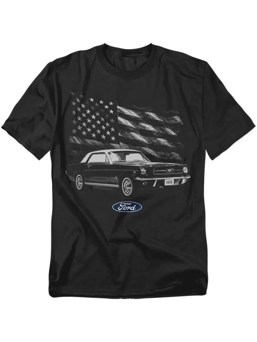 Футболка с принтом Ford USA Flag Mustang — изображение 1 из 3, черный