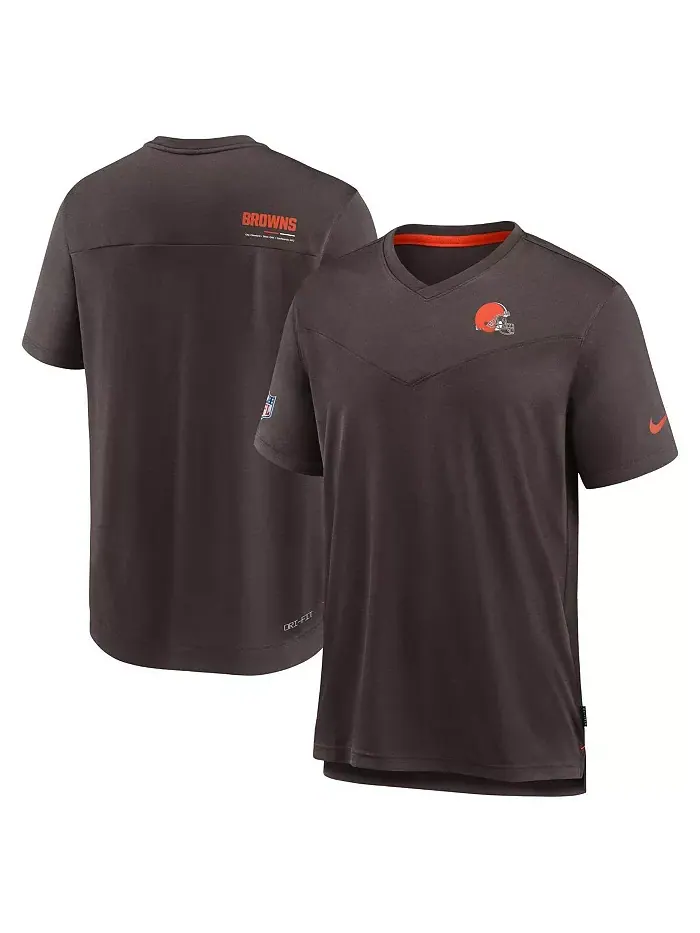 Мужская футболка с V-образным вырезом Cleveland Browns 2022 Sideline Coach Chevron Lock Up — изображение 1 из 2, коричневый