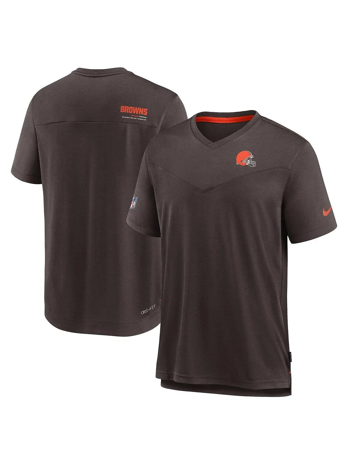 Мужская коричневая футболка с v-образным вырезом cleveland browns 2022 sideline coach chevron lock — изображение 1 из 2