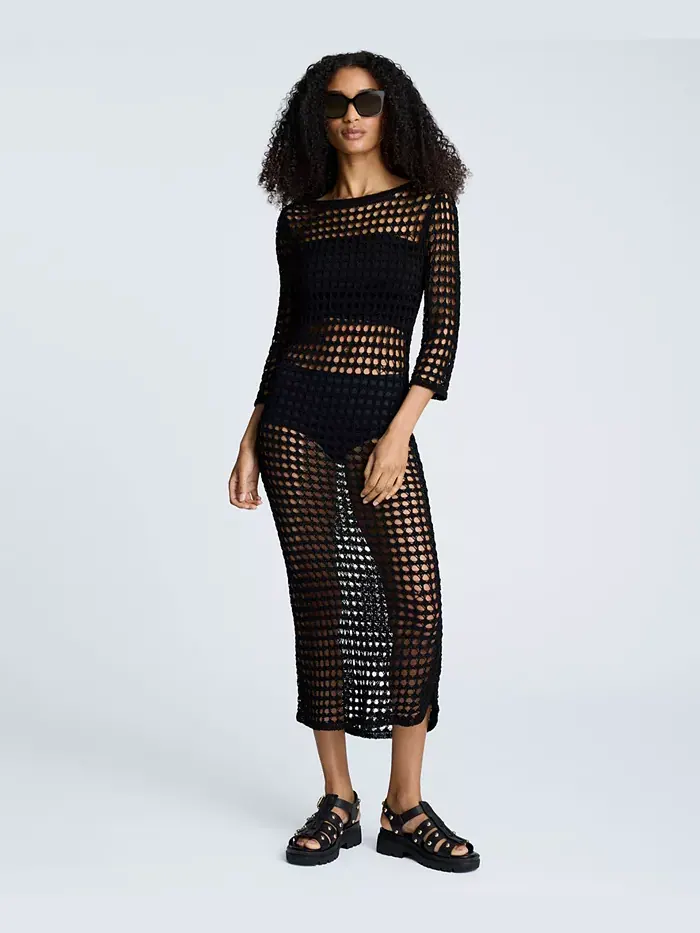 Женское платье миди из вязаной крючком сетки Kenneth Cole — изображение 2 из 4, черный