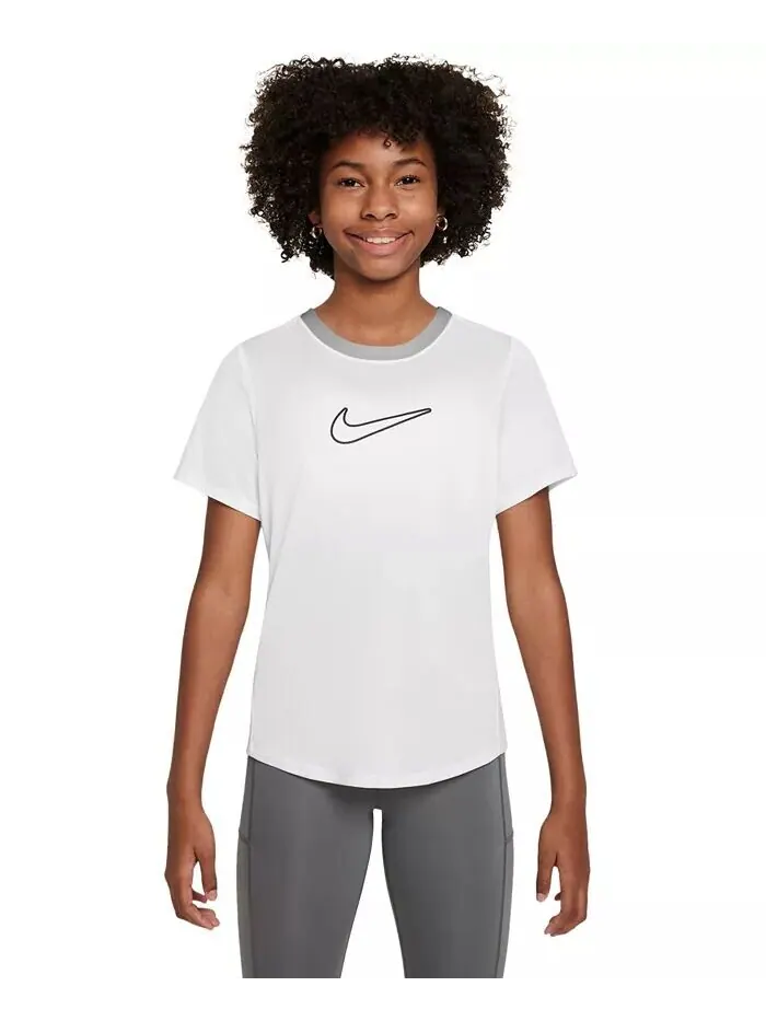 Облегающий топ Dri-FIT с короткими рукавами для больших девочек Nike — изображение 1 из 3, черный/белый