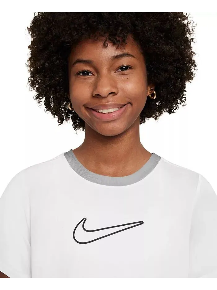 Облегающий топ Dri-FIT с короткими рукавами для больших девочек Nike — изображение 3 из 3, черный/белый