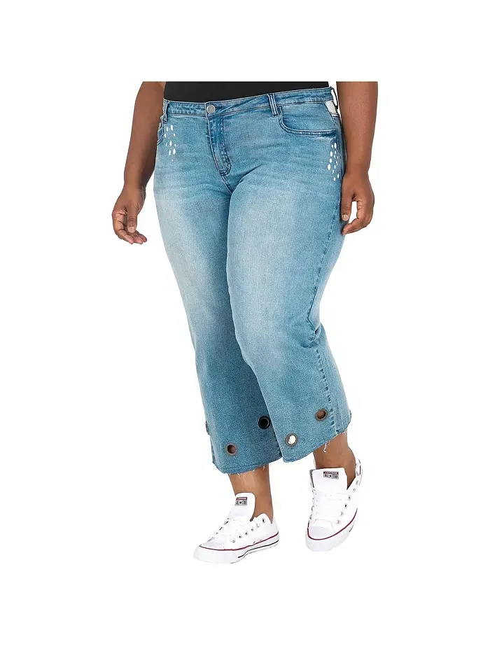 Укороченные джинсы Curvy-Fit Plus Size с люверсами Poetic Justice