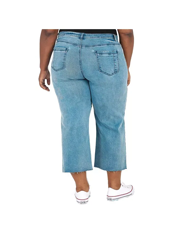 Укороченные джинсы Curvy-Fit Plus Size с люверсами Poetic Justice — изображение 2 из 3, светлый синий