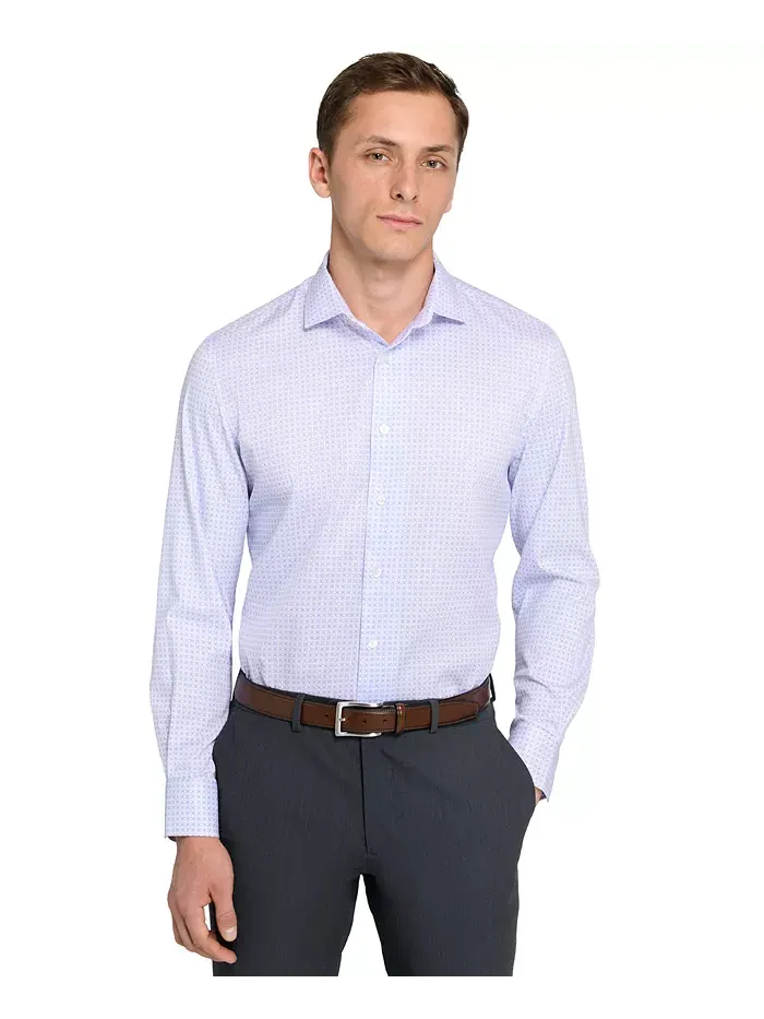 Мужская рубашка с клетчатым принтом Hybrid Slim Fit Easy Care с длинными рукавами Michelsons Of — изображение 1 из 7, белый