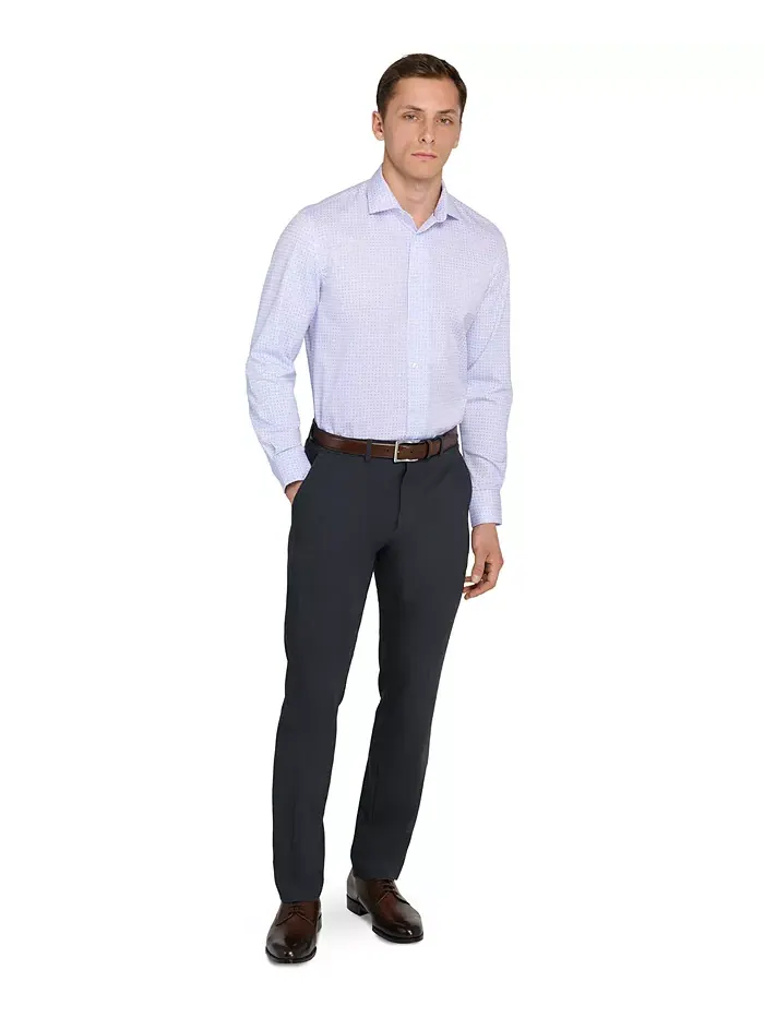 Мужская рубашка с клетчатым принтом Hybrid Slim Fit Easy Care с длинными рукавами Michelsons Of — изображение 2 из 7, белый