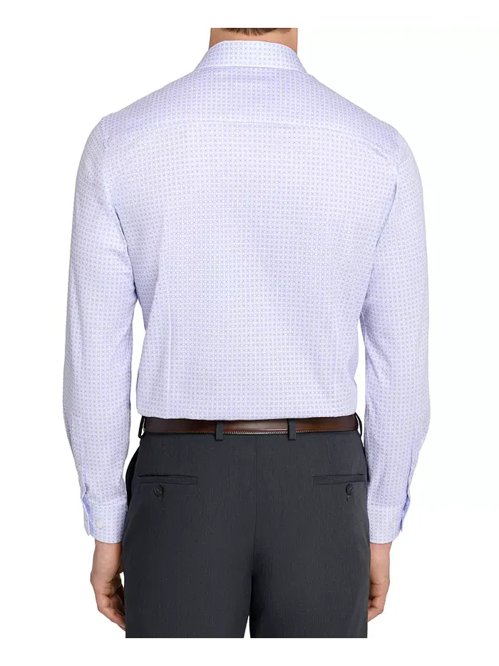 Мужская рубашка с клетчатым принтом Hybrid Slim Fit Easy Care с длинными рукавами Michelsons Of — изображение 3 из 7, белый