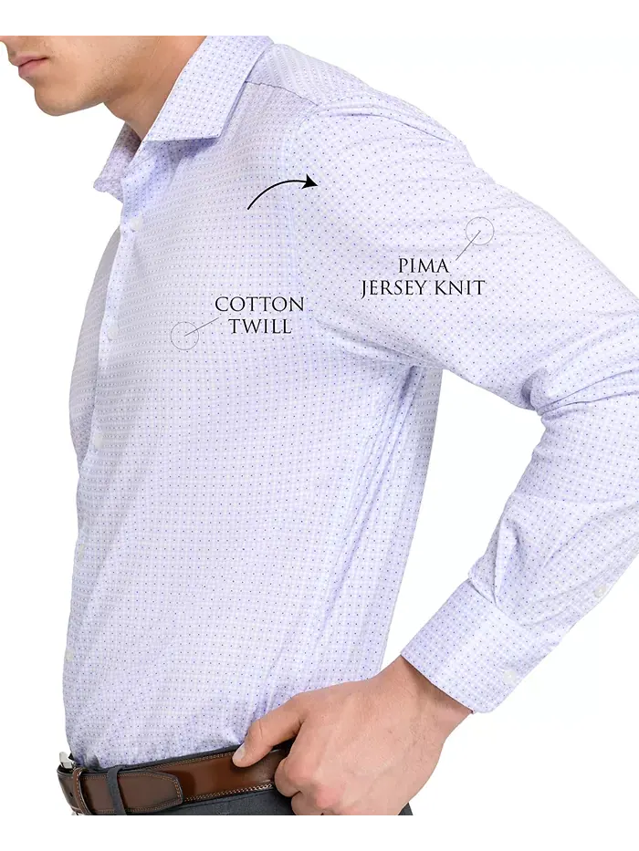 Мужская рубашка с клетчатым принтом Hybrid Slim Fit Easy Care с длинными рукавами Michelsons Of — изображение 5 из 7, белый