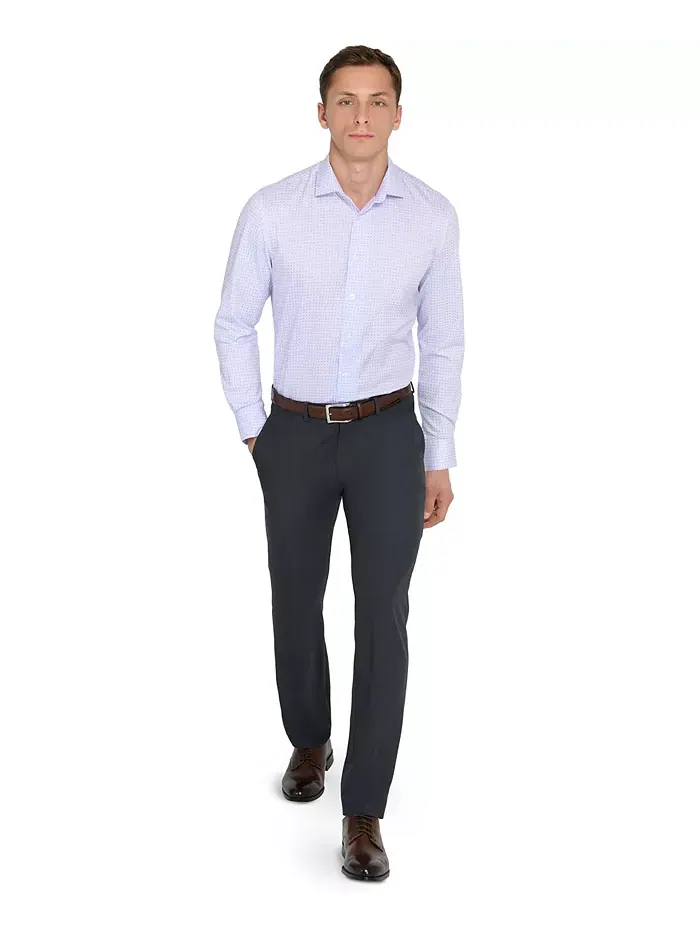 Мужская рубашка с клетчатым принтом Hybrid Slim Fit Easy Care с длинными рукавами Michelsons Of — изображение 6 из 7, белый