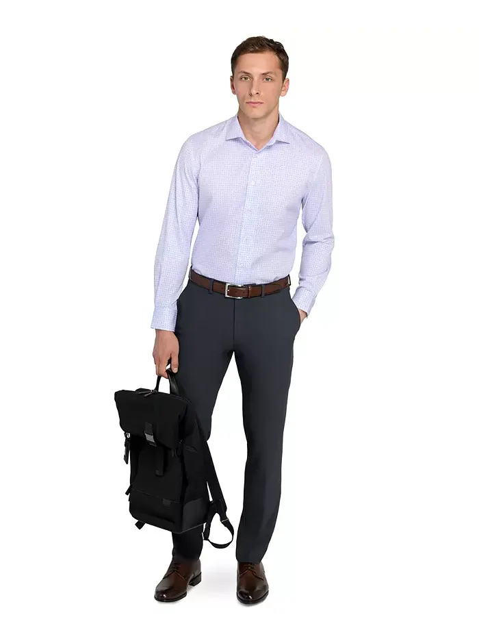 Мужская рубашка с клетчатым принтом Hybrid Slim Fit Easy Care с длинными рукавами Michelsons Of — изображение 7 из 7, белый