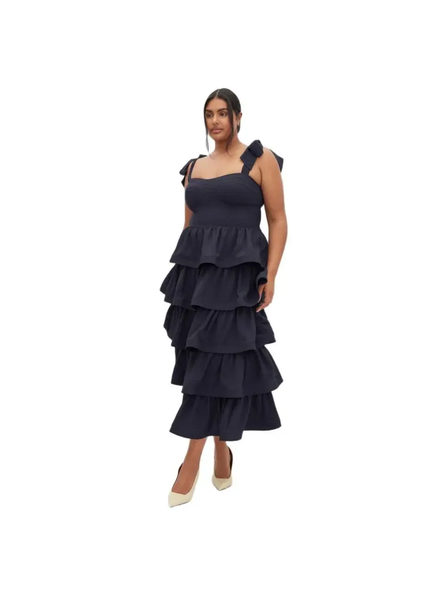 Женское длинное платье Elina Tier Maxi City Chic — изображение 1 из 5, темно-синий