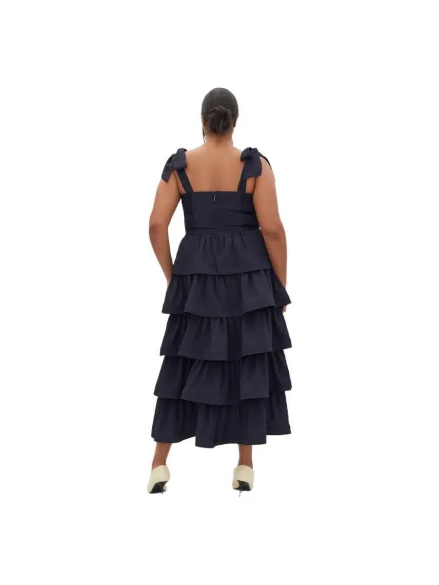 Женское длинное платье Elina Tier Maxi City Chic — изображение 2 из 5, темно-синий