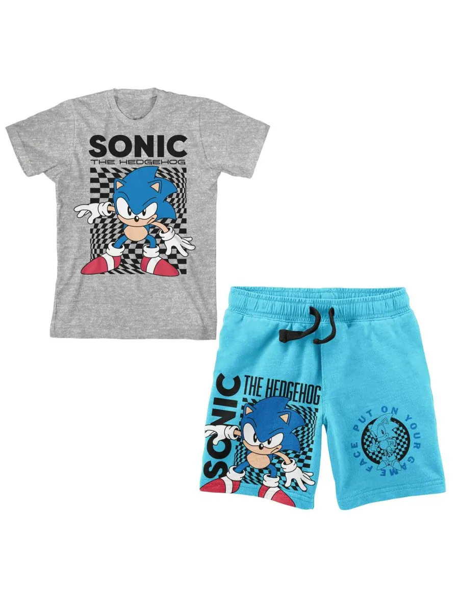 Комплект для мальчиков: футболка и шорты с изображением главного героя (размер XXL) Sonic The — изображение 1 из 3, серый