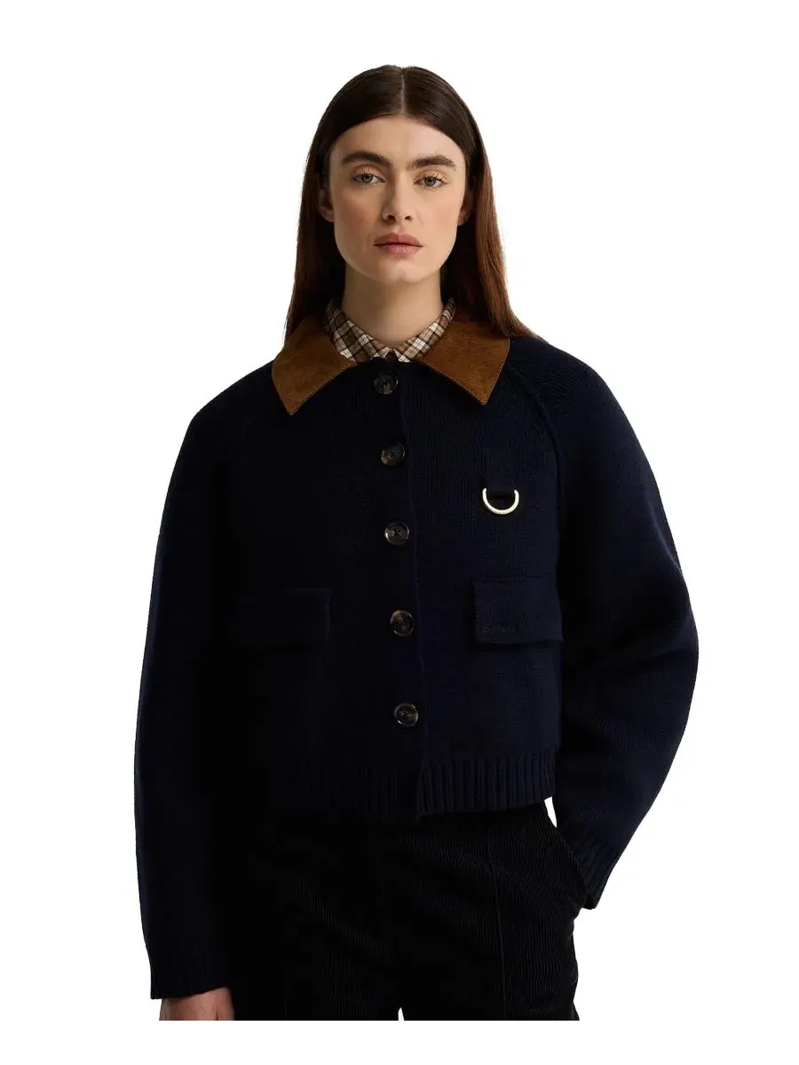 Кардиган укороченный с воротником из вельвета Alverstone Kni Barbour — изображение 3 из 5, темно-синий