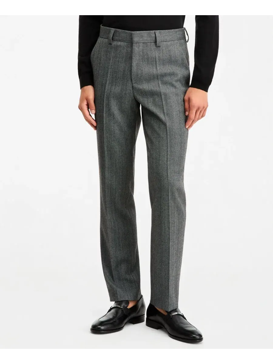 Брюки костюмные с принтом «елочка», модель Herringbone Suit Pants, HUGO Boss — 5