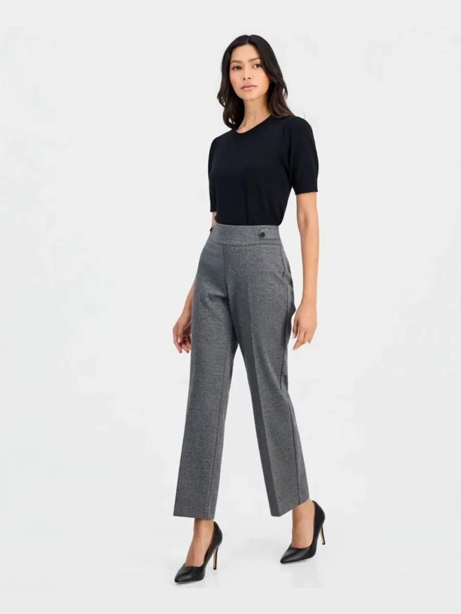 Брюки прямого кроя с защипами и боковыми деталями Anne Klein Essentials — изображение 3 из 3, черный/серый