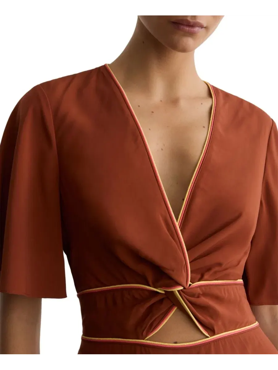 Платье-миди с V-образным вырезом и контрастной окантовкой Rosanna Piped-Trim Cut-Out REISS — изображение 2 из 5, оранжевый