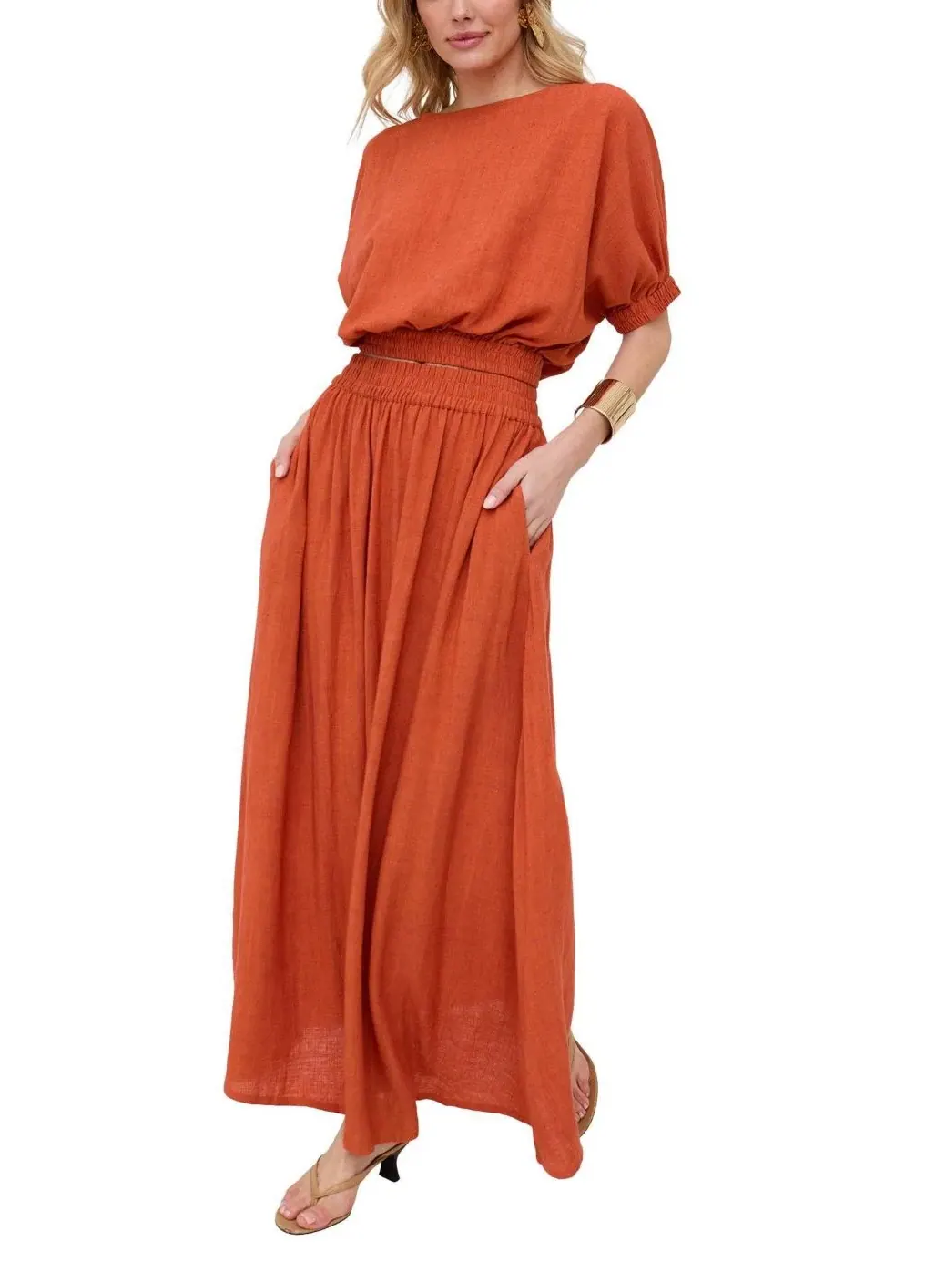 Топ с лодочным вырезом Poppy Boat Neck Top Raffya — изображение 2 из 4, оранжевый