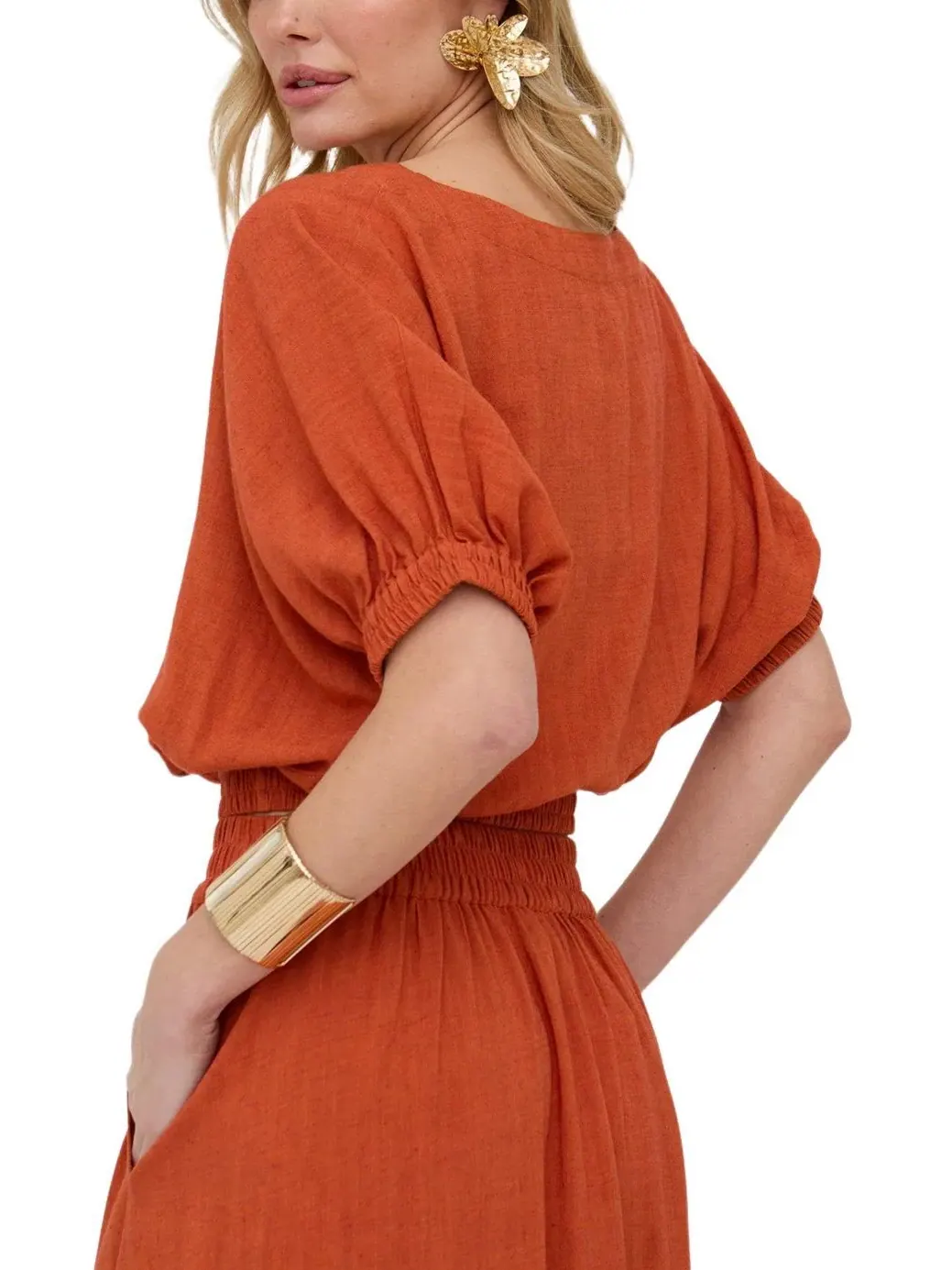Топ с лодочным вырезом Poppy Boat Neck Top Raffya — изображение 3 из 4, оранжевый