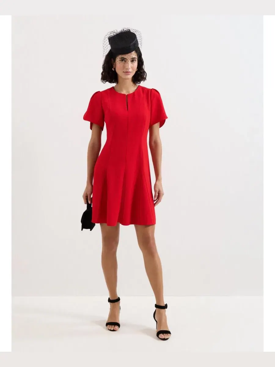 Платье-трапеция Elia Fit-Flare Mini Keyhole-Neck Phase Eight — изображение 2 из 8, красный