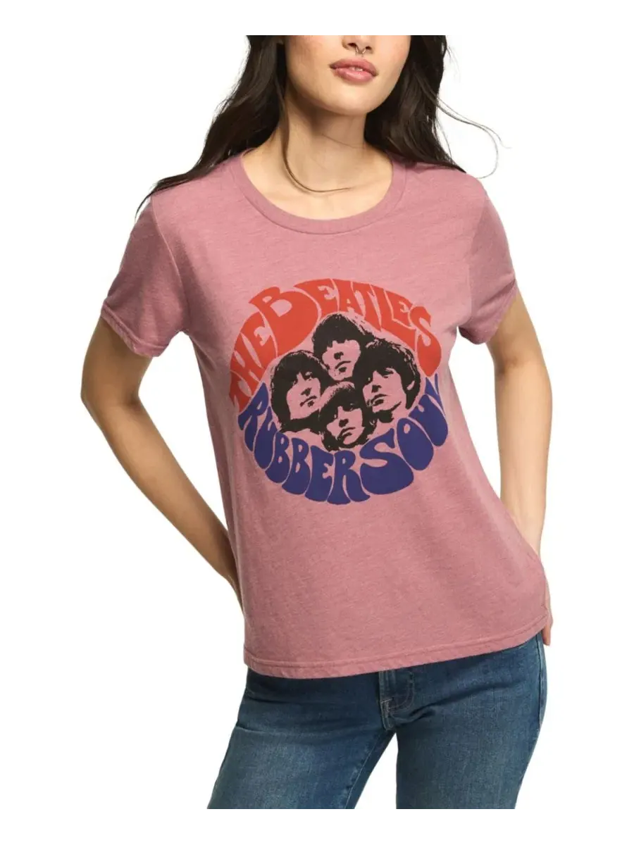 Футболка с принтом The Beatles Rubber Soul Classic Crew Graphic Retro Lucky Brand — изображение 1 из 6, розовый