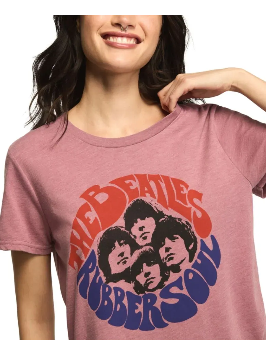 Футболка с принтом The Beatles Rubber Soul Classic Crew Graphic Retro Lucky Brand — изображение 3 из 6, розовый